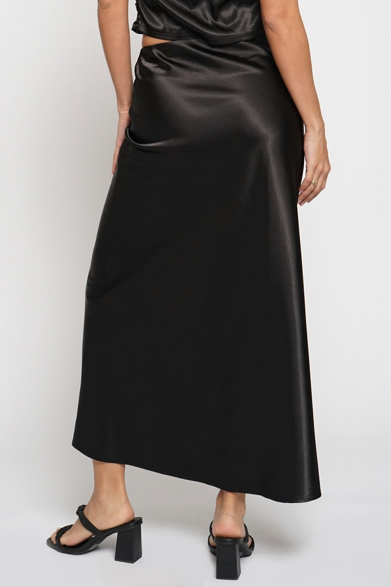 Satin Bias Cut Skirt in Black