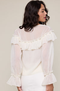 Ruffle Front Long Sleeve Blouse