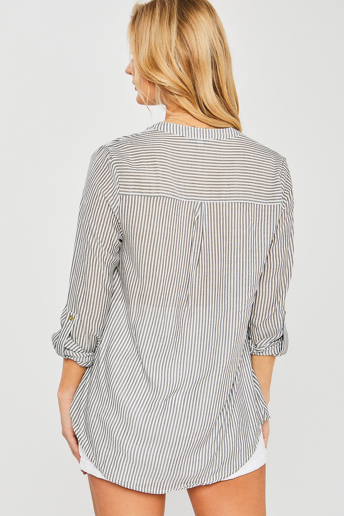 Split Neck Button Down Striped Top