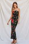 Midnight Garden Straplesss Tie Back maxi Dress