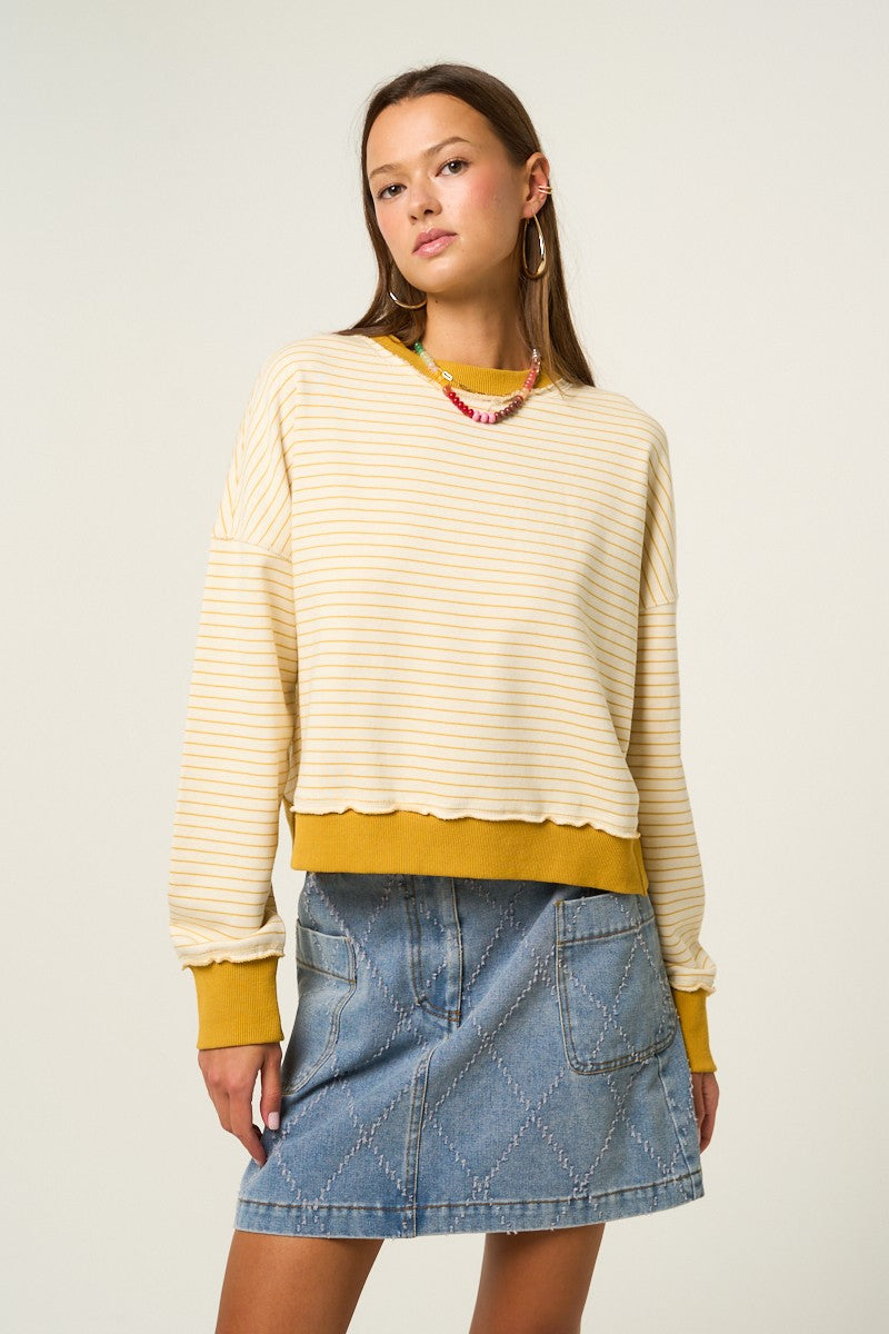 Mustard Stripe Pull Over Sweatshirt