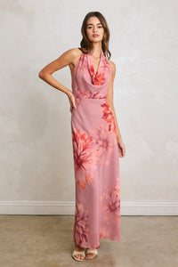 Bella Fiore Floral Cowl Neck Halter Maxi Dress