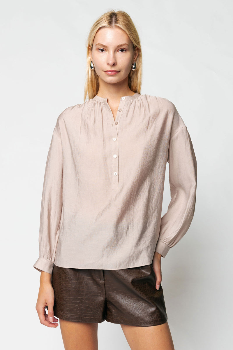 Long Sleeve Half Button Front Blouse