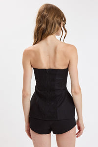 Indigo Linen Strapless Tube Top & Shorts Set in Black