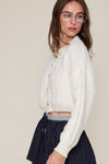 Puff Sleeve Crop Cardigan Sweater in Ivory