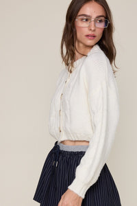 Puff Sleeve Crop Cardigan Sweater in Ivory