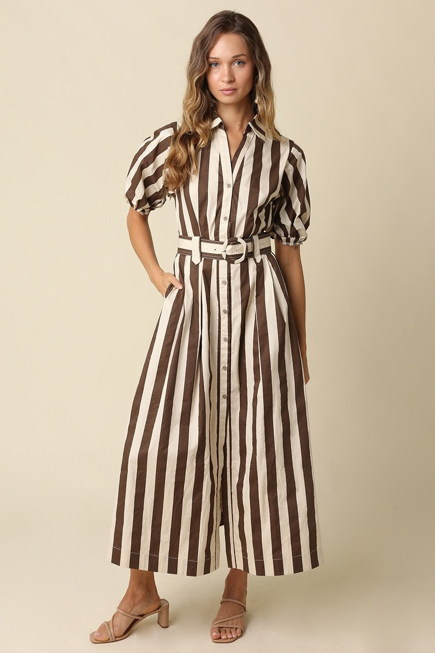 The Hayden Belted Striped Maxi Dress