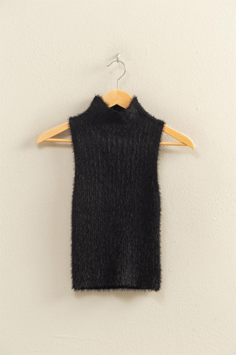 Ribbed Sleeveless High Neck Sweater Top More Colors