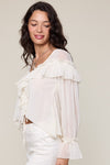 Ruffle Front Long Sleeve Blouse