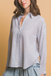 The Perfect Striped Button Down Top In White
