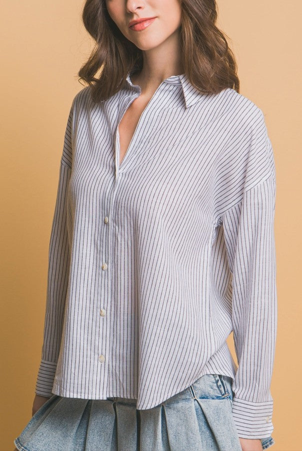 The Perfect Striped Button Down Top In White