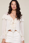 Ruffle Front Long Sleeve Blouse