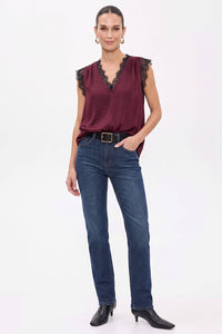 Vivienne Lace Trim Sleeveless Blouse in Wine — side view