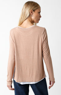 Brooke Double Layer Tee Sweater in Dark Blush