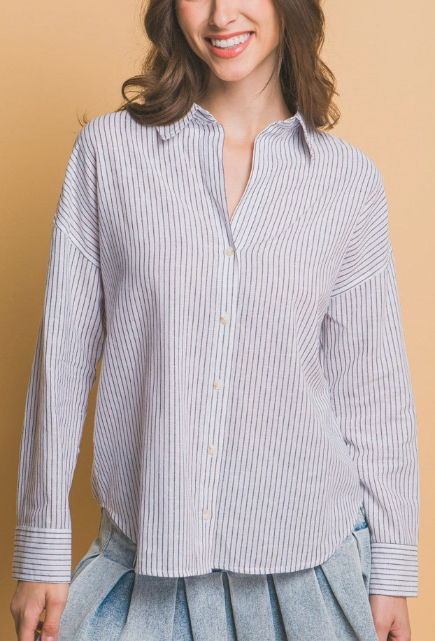 The Perfect Striped Button Down Top In White