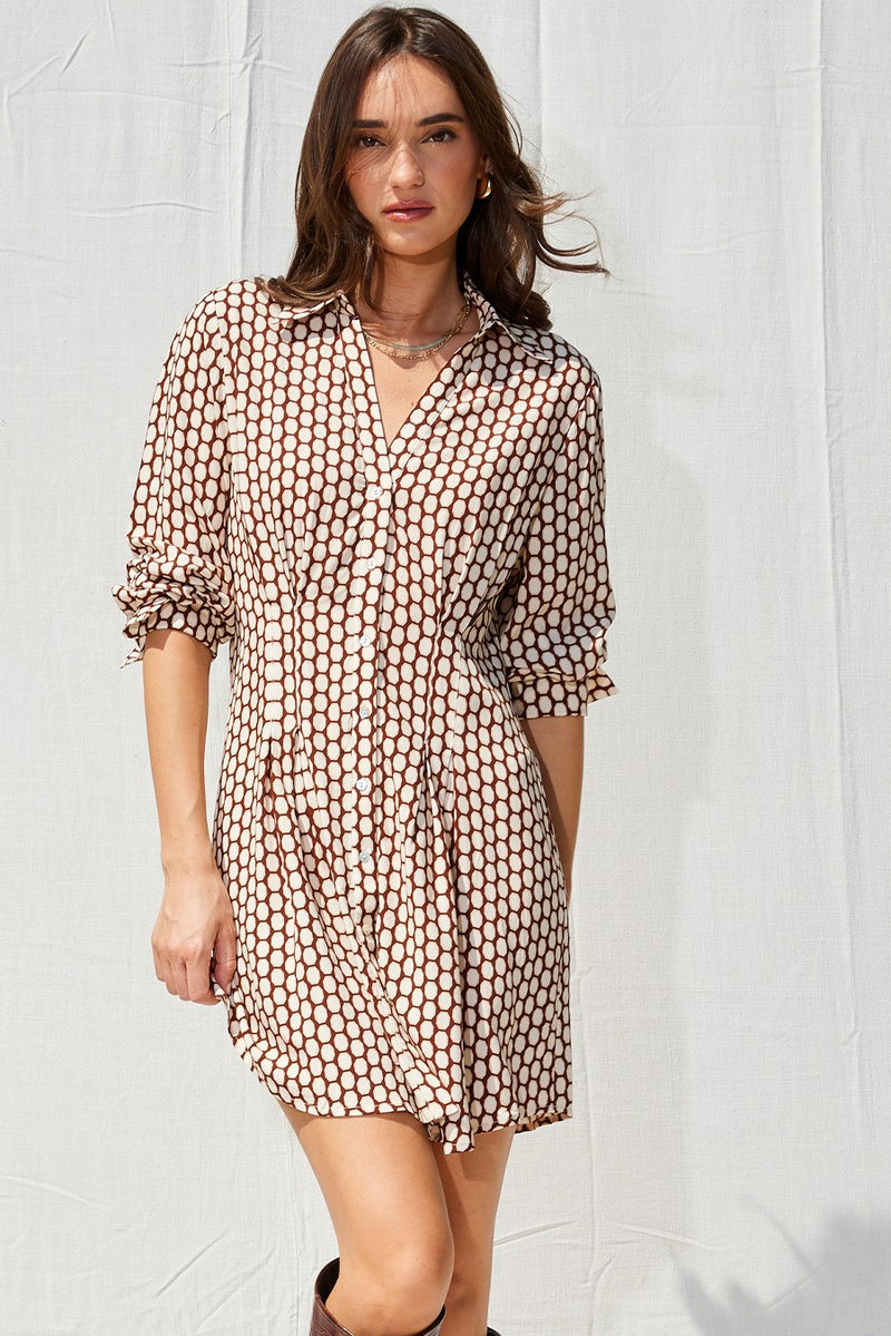 Chocolate Spotted Button Down Mini Dress