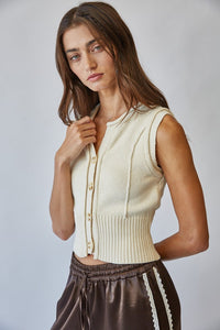 All Natural Button Front Sweater Vest