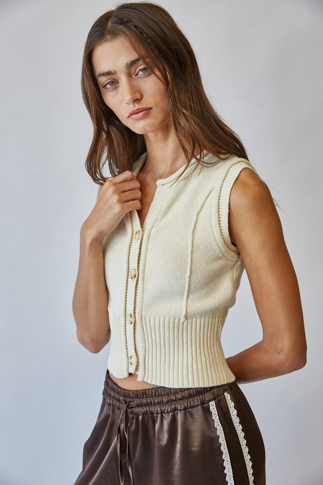 All Natural Button Front Sweater Vest