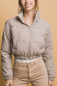 The Way Ivory Puffer Jacket in Taupe