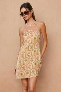 Tropical Print Satin Mini Dress