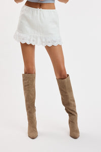 Celeste Lace Trim Linen Mini Skort in Ivory