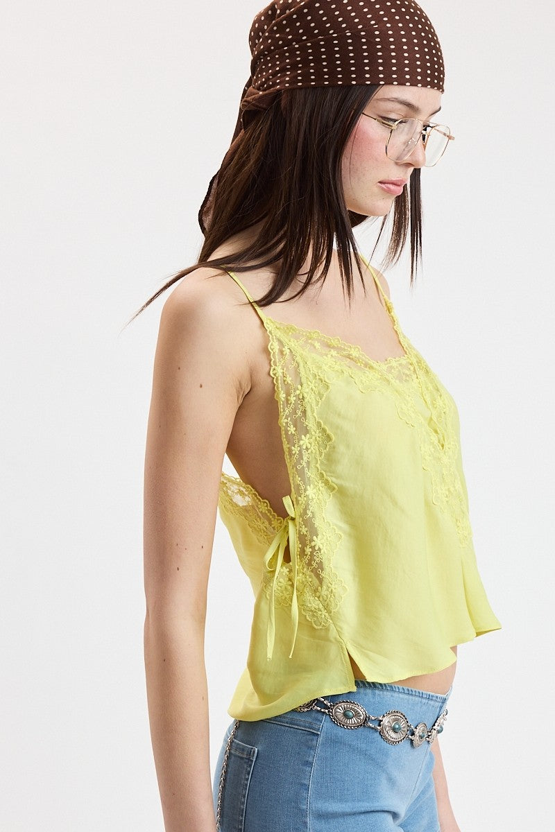 Sweet Mirage Lace Point Cami Crop Top in Yellow