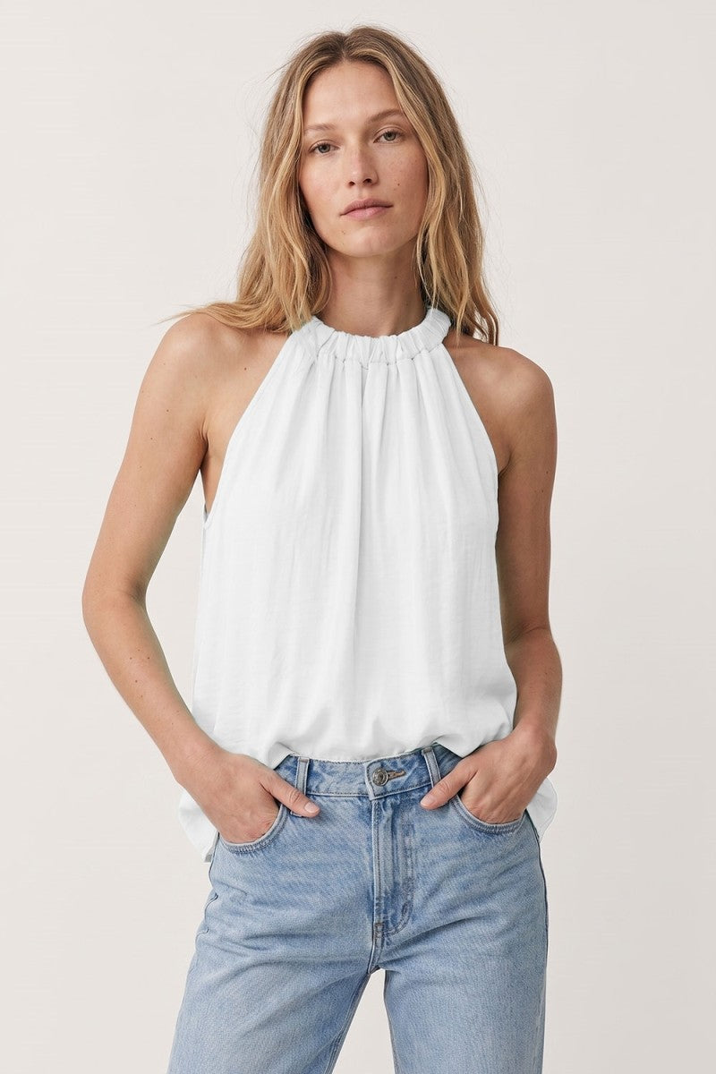 Delphine Twisted Halter Tie Back Top in Ivory