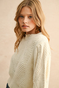 Tyler Scalloped Cream Puff Sleeve Sweater