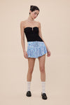 Patchwork Print Blue Mini Skirt with Built in Short