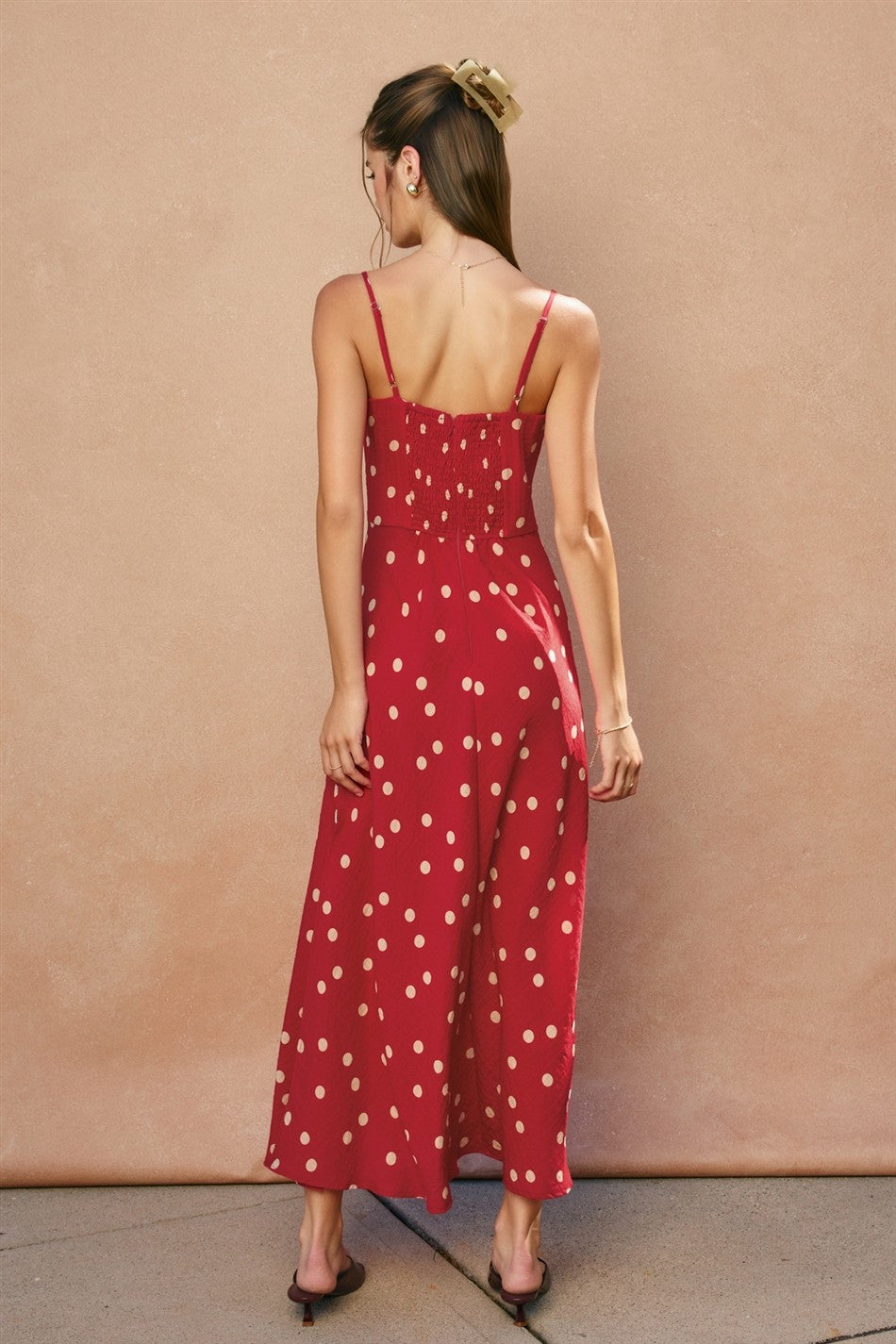 The Show Off Polka Dot Maxi in Red