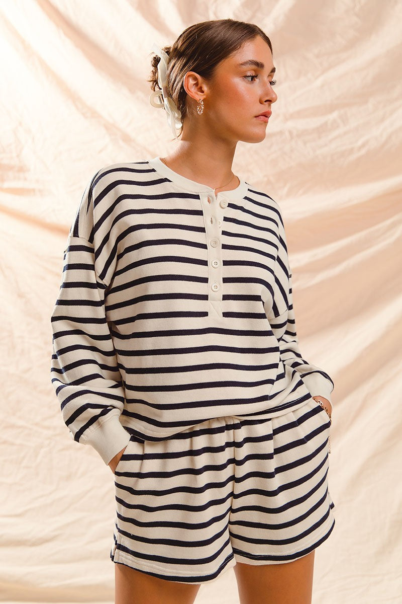 Striped Cropped Sweatshirt and Shorts Set