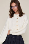 Puff Sleeve Crop Cardigan Sweater in Ivory