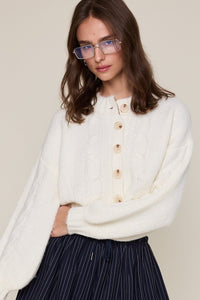 Puff Sleeve Crop Cardigan Sweater in Ivory