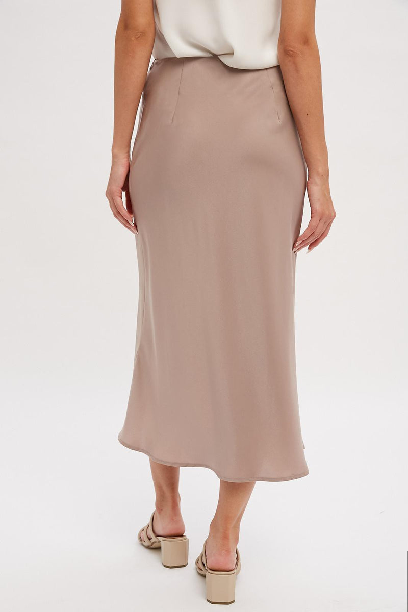 Satin Midi Skirt in Mushroom