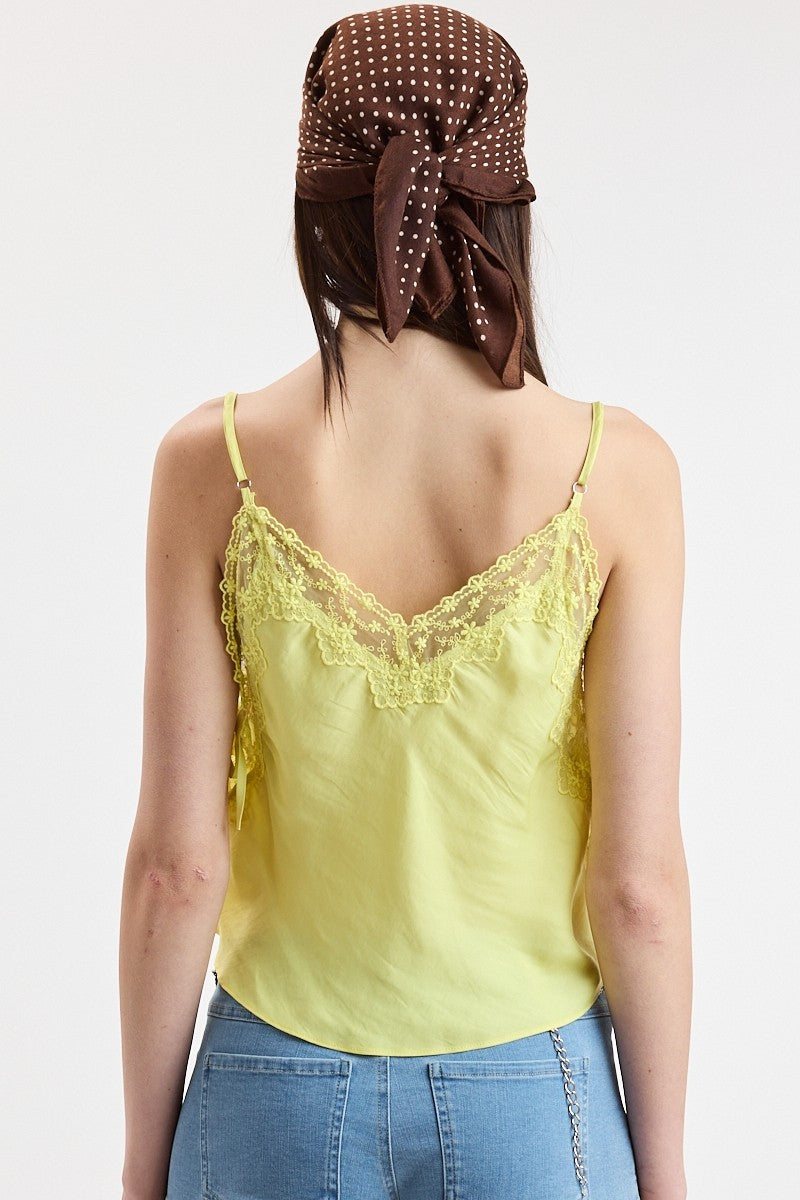 Sweet Mirage Lace Point Cami Crop Top in Yellow
