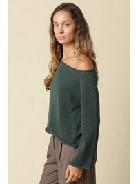 Sienna One Shoulder Knit Top in Hunter Green