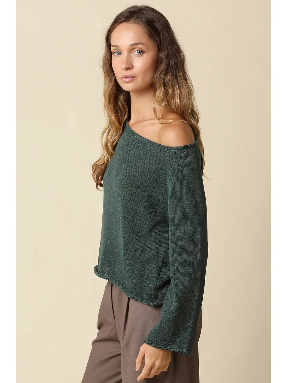 Sienna One Shoulder Knit Top in Hunter Green