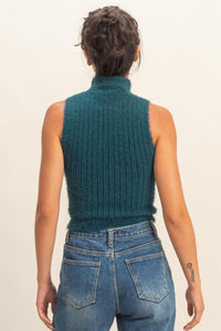 Ribbed Sleeveless High Neck Sweater Top More Colors