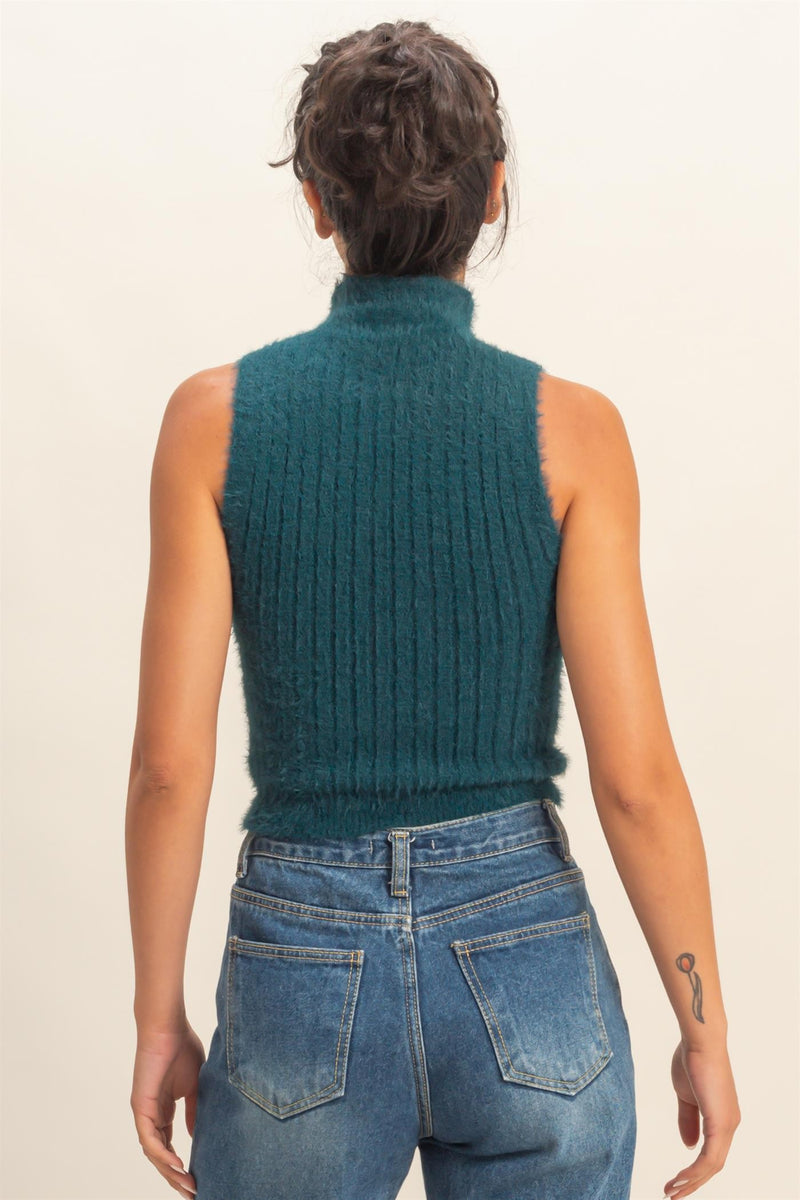 Ribbed Sleeveless High Neck Sweater Top More Colors