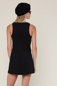 Boat Neck Inside Shorts Micro Mini Dress in Black