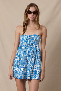 Vintage Strapless Mini Dress in Blue
