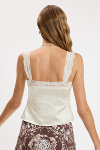 Fleur Satin Lace Strap Sweetheart Cami Top