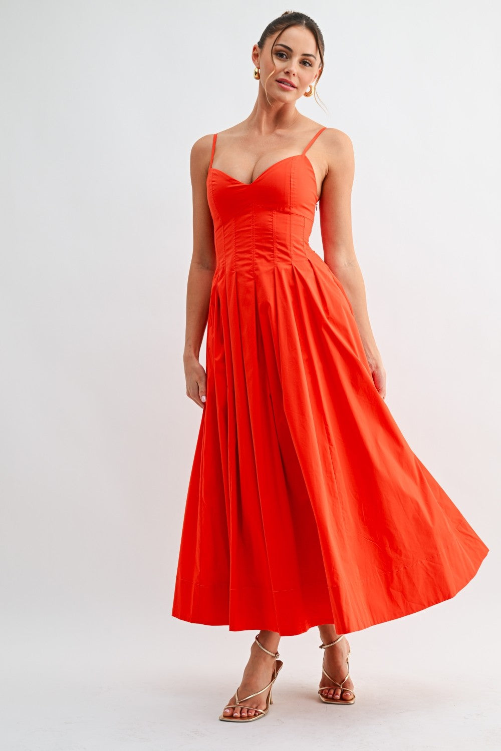 Tomato Red Corset Midi Dress XSMALL / Red