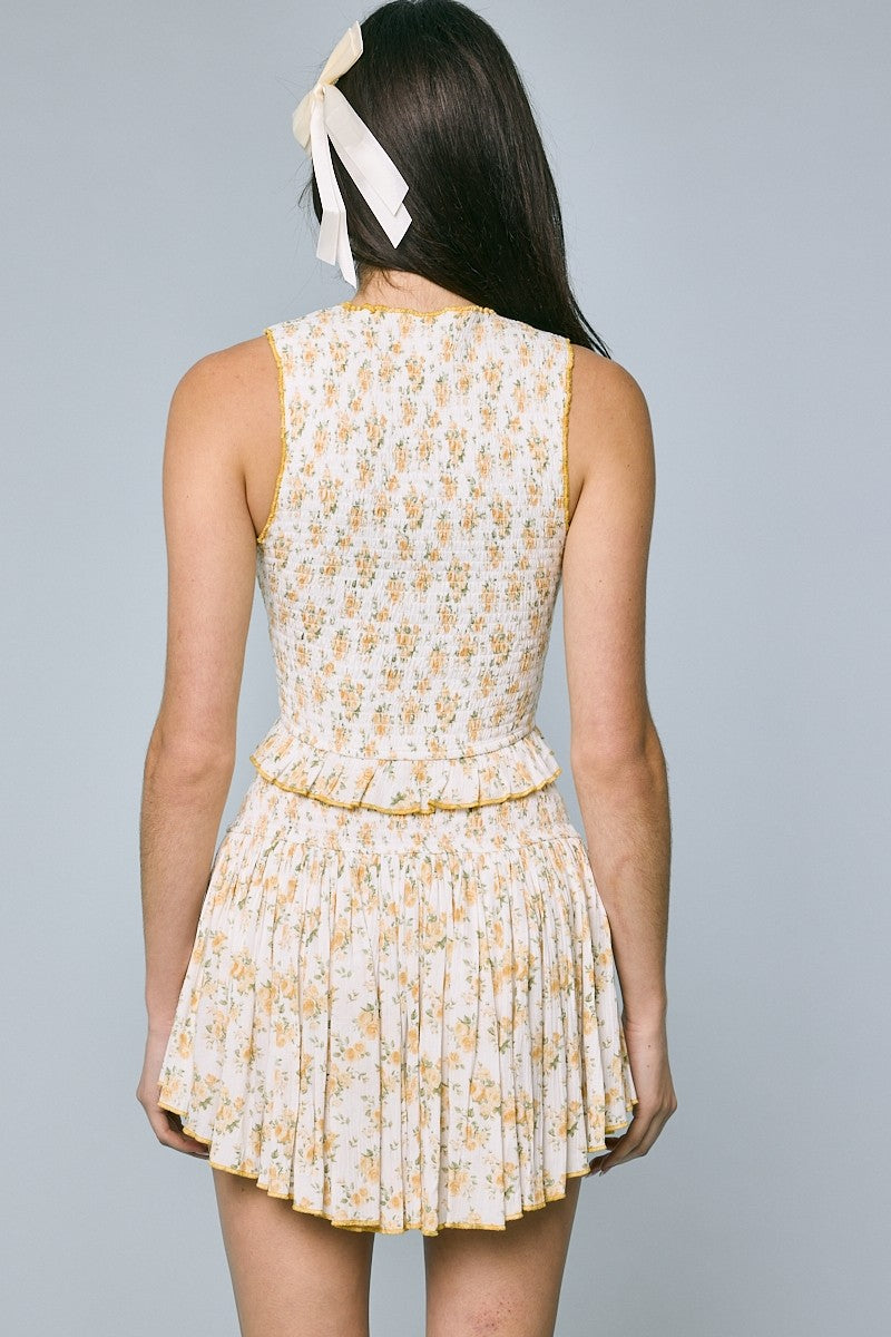 Ditsy Floral Smock Top & Mini Skort Set in Yellow