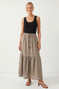 Colette Scallop Hem Tiered Linen Maxi Skirt