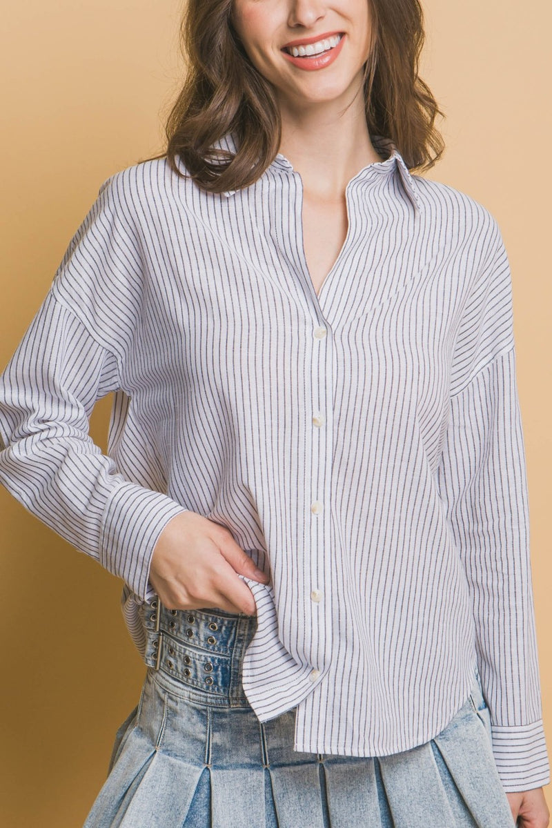 The Perfect Striped Button Down Top In White
