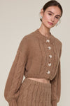 Puff Sleeve Crop Cardigan Sweater in Mocha