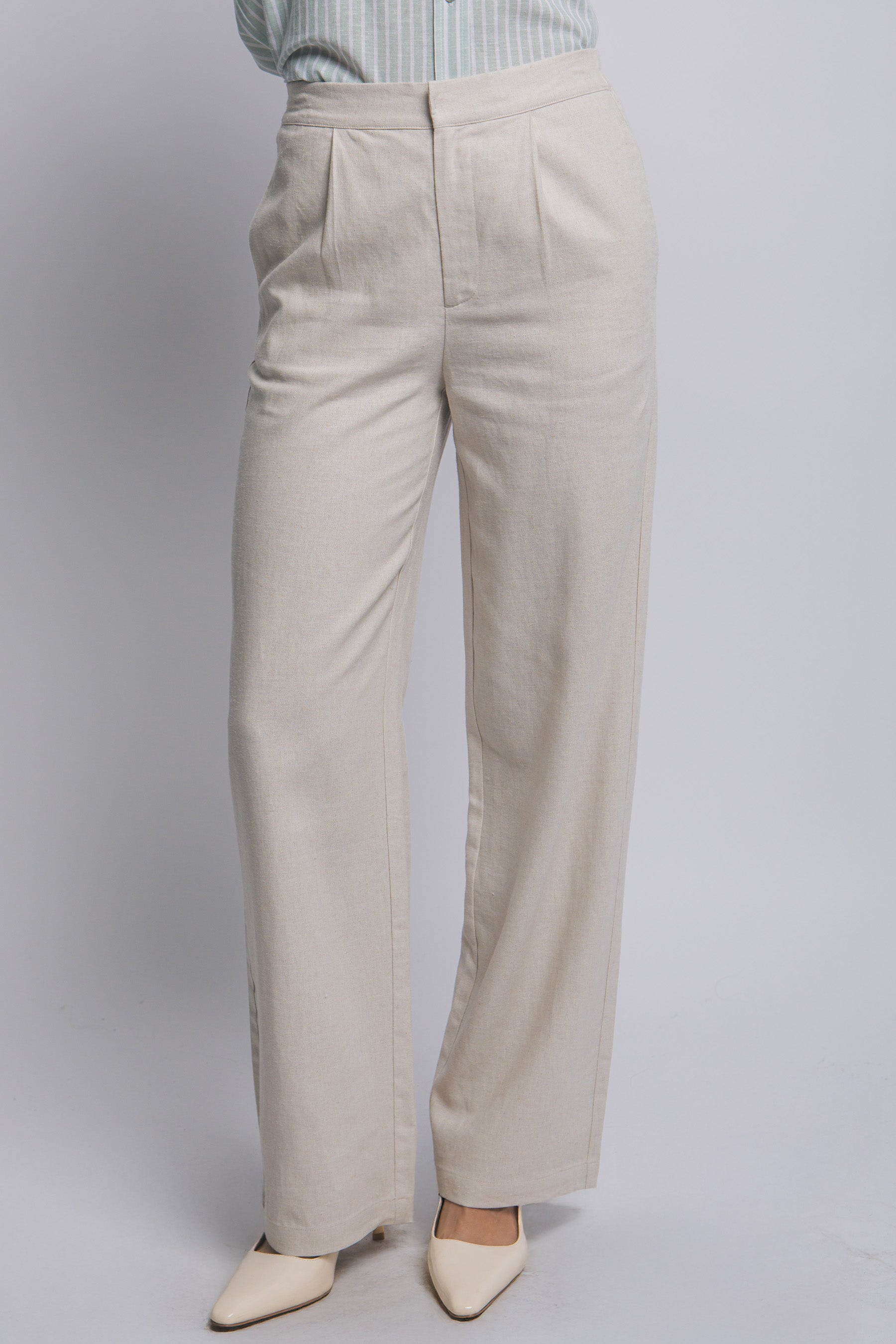 High Waisted Linen Trouser in Taupe