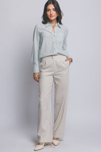High Waisted Linen Trouser in Taupe