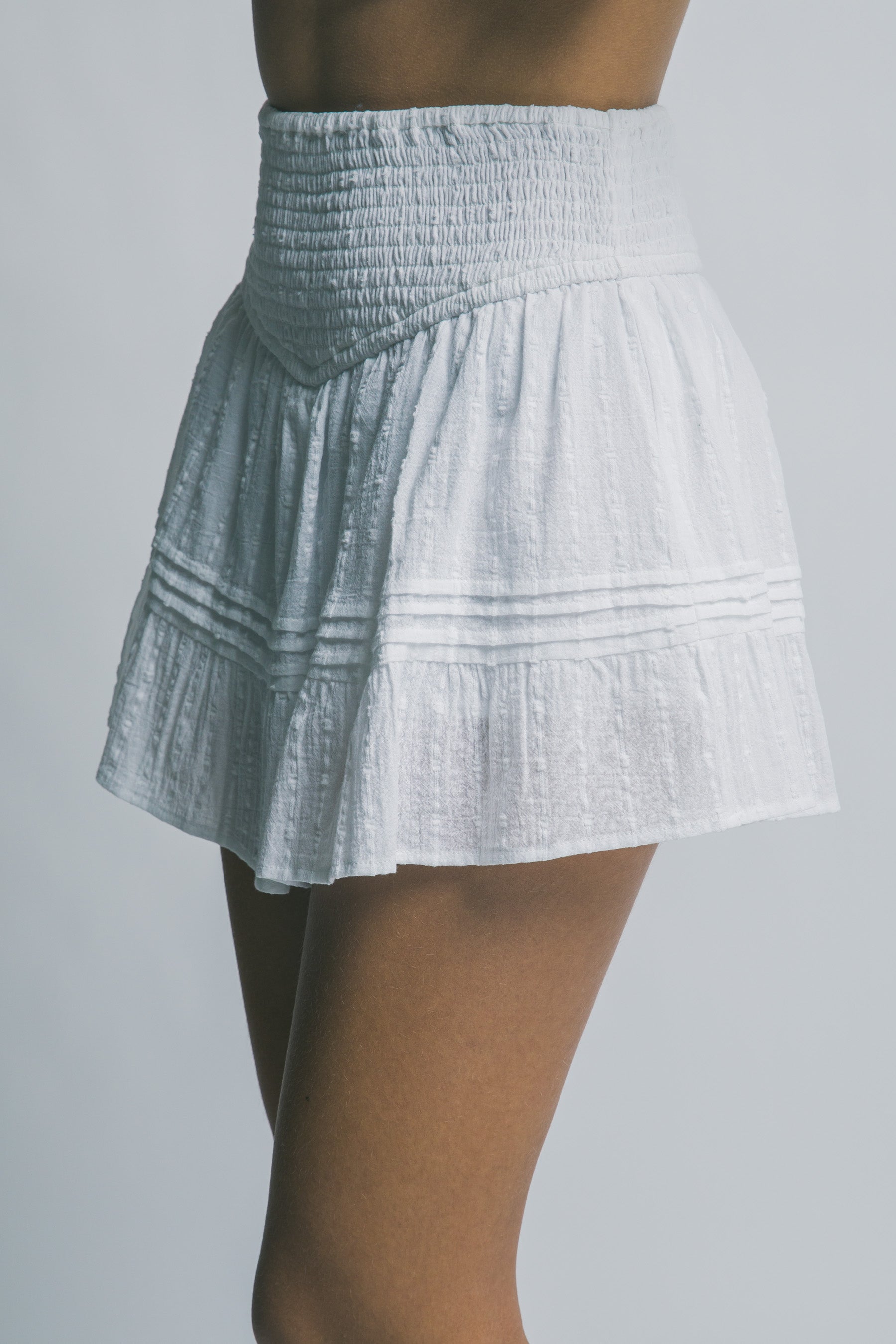 Smocked Waist Skort in White